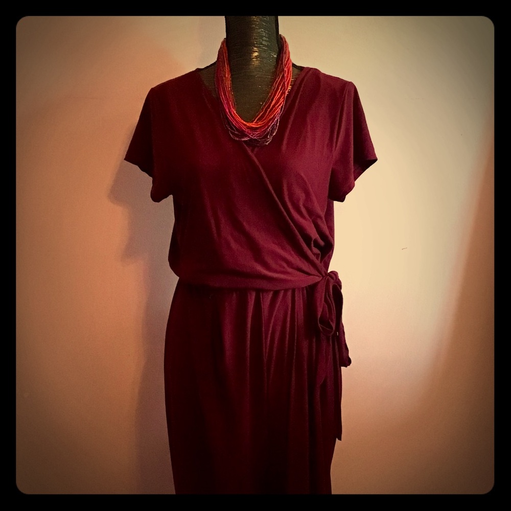 Derek Heart Plus Faux Wrap Top Burgundy Jumpsuit